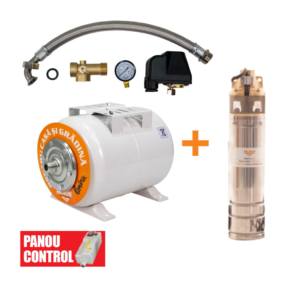 Kit pompa cu functie de hidrofor RURIS Dunarea 24, pompa submersibila Aqua 101, vas expansiune 24L, panou control inclus [1]