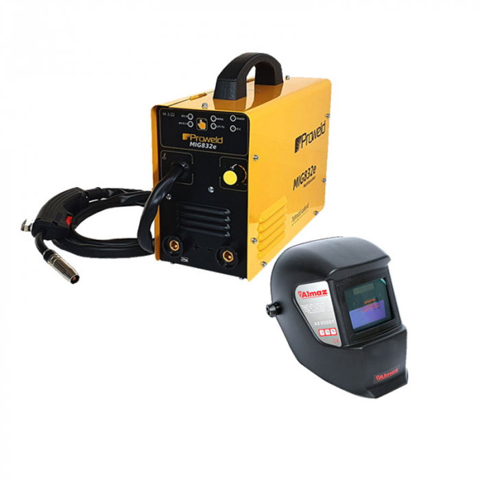 Aparat sudura Proweld MIG832E, 140A, MIG-MAG/MMA, 60% sarma 0.6-0.8 mm, electrod 1.6-3.2 cu masca de sudura cu reglaj automat Almaz AZ-ES007 [1]