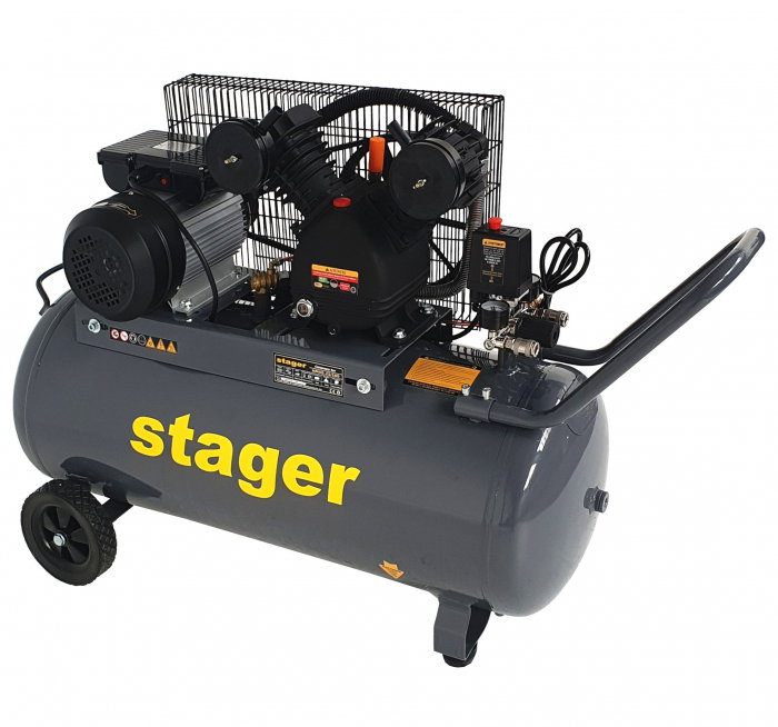 Compresor aer Stager HMV0.25/100 , 100L, 8bar, 324L/min, monofazat, angrenare curea - Resigilat [1]