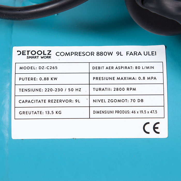 Compresor de aer silentios fara ulei Detoolz DZ-C265 650W, 9L [8]