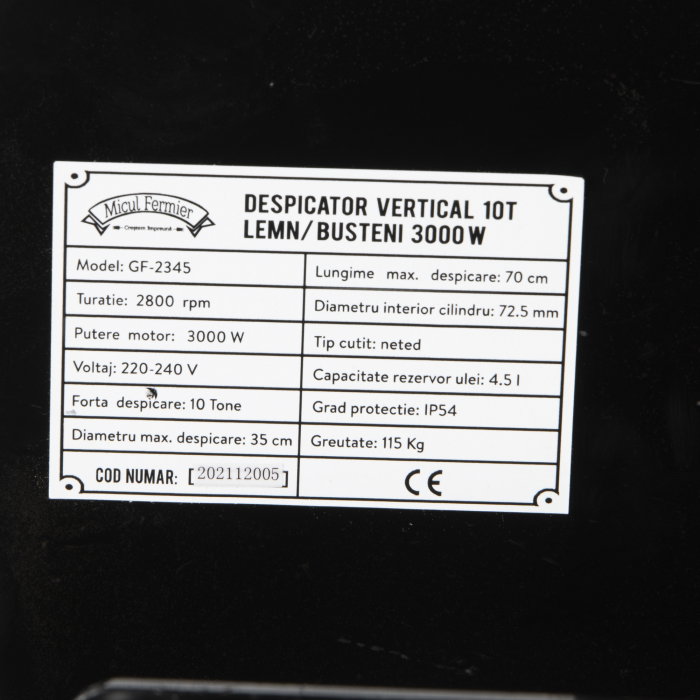 Despicator busteni Micul Fermier GF-2345 vertical, forta despicare10T, putere motor 3 kW [6]