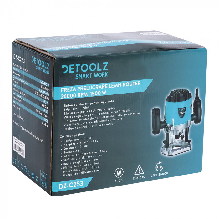 Freza prelucrare lemn Router Detoolz DZ-C253 26000 rpm, 1500 W [3]