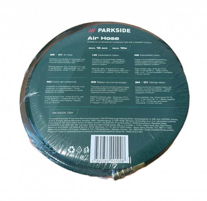 Furtun pentru aer comprimat cu insertie tesuta PARKSIDE 10 metri, MAX. 16 bar. [1]