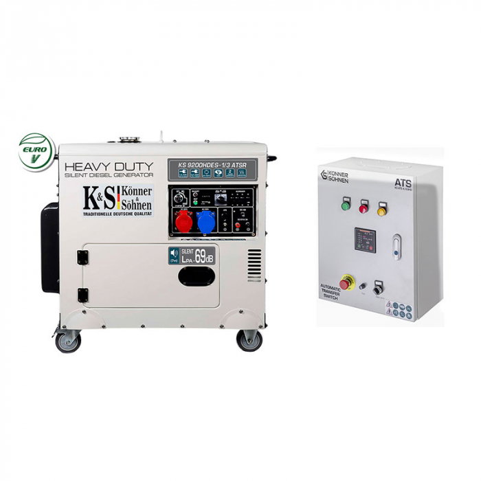 Generator de curent diesel Konner & Sohnen KS 9200HDES-1/3 ATSR Silent, 7.5kW, insonorizat, Diesel Euro 5, monofazat/trifazat, 18CP cu automatizare KS ATS 4/63HD [1]