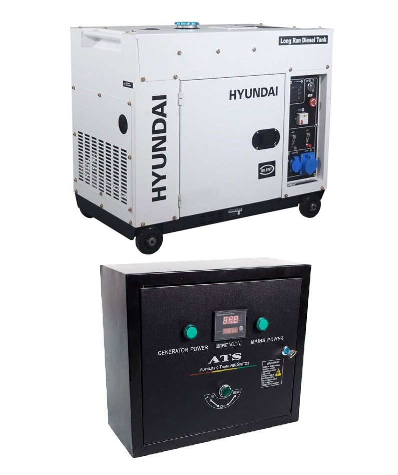 Generator de curent monofazat Hyundai DHY-8600SE-LRS, motor diesel, rezervor extins, insonorizat, 6.3 kW + ATS monofazat [1]