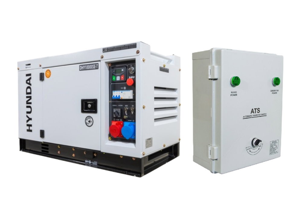 Generator de curent trifazat cu motor diesel Hyundai DHY-10000SE-T, insonorizat, 10.6 kVA + ATS trifazat [1]