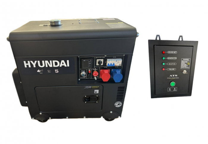 Generator de curent trifazat cu motor diesel Hyundai DHY8601SE-T 8 kVA, insonorizat cu automatizare trifazata [1]