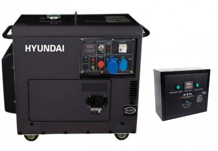Generator de curent monofazat cu motor diesel Hyundai DHY8601SE  6,4 KW, insonorizat cu automatizare [1]