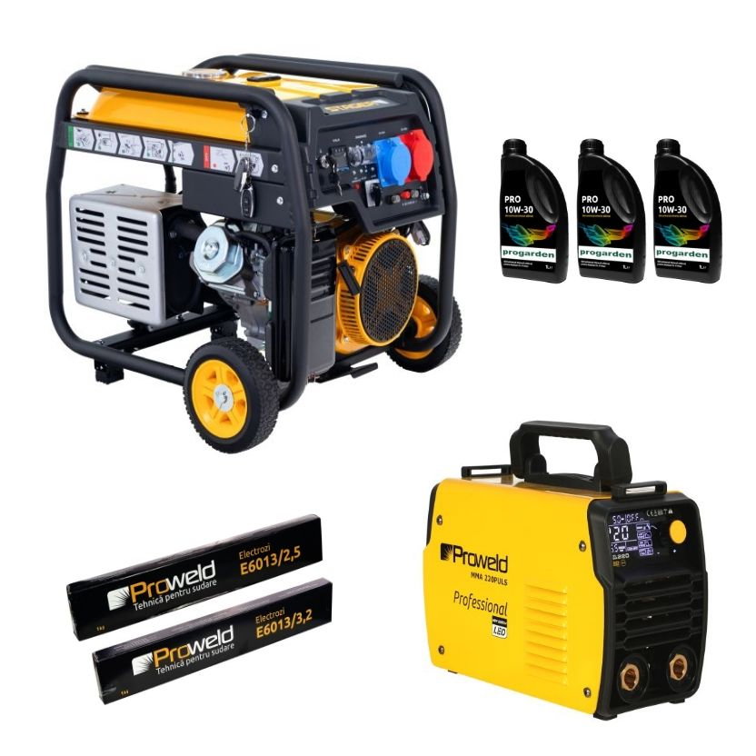 Generator cu invertor sudura, FD10000ER-E3R 8.5kW, benzina, multistart + MMA 220 PULS 220A, Pulse MMA, TIG Lift, Arc Force, VRD, electrod max. 5.0mm + 3L ulei PRO 10W-30 + 1kg electrozi 2.5mm + 1kg el [1]