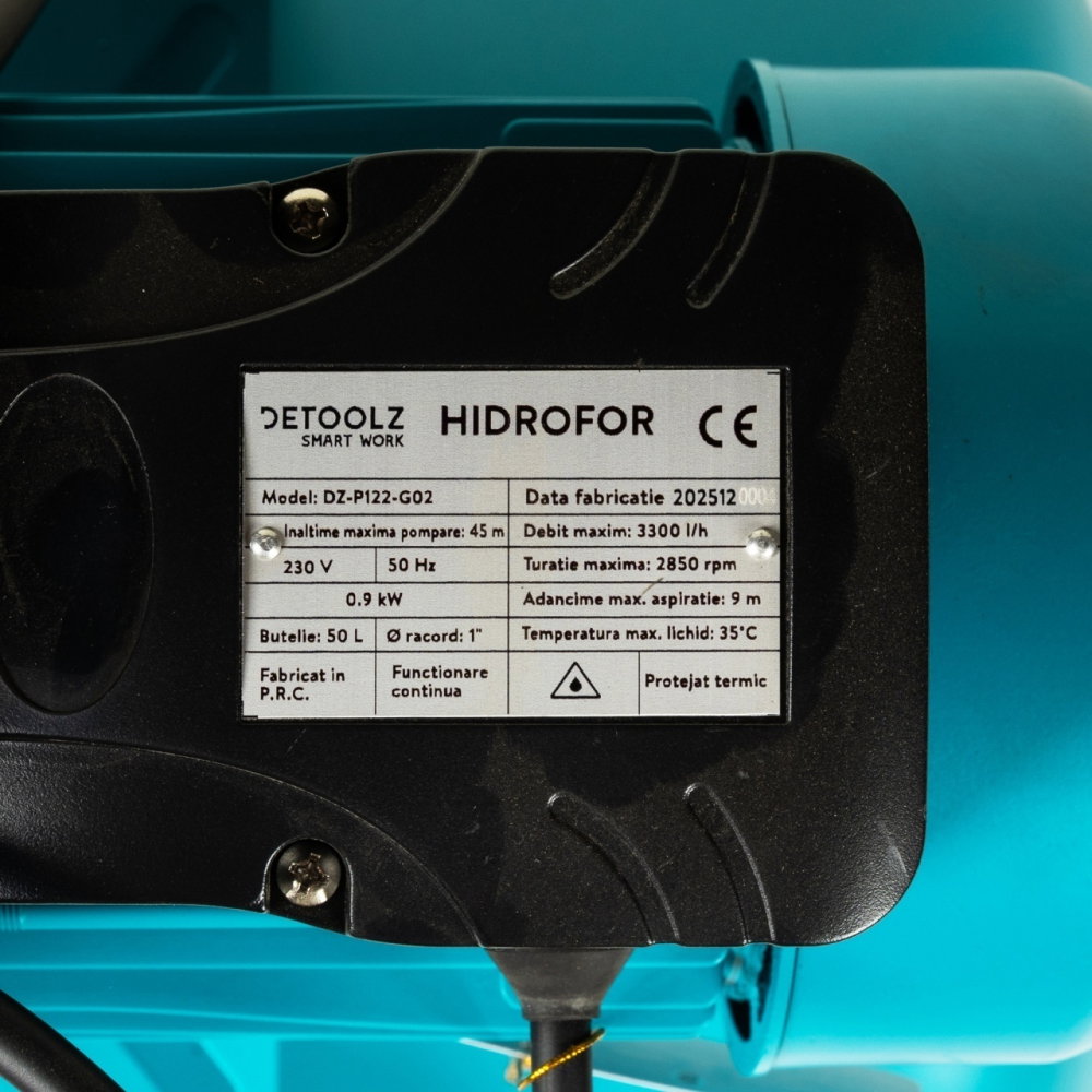 Hidrofor Detoolz 0.9 kW, debit maxim 3300l/h, inaltime maxima pompare 45m, corp pompa fonta, butelie 50L [9]