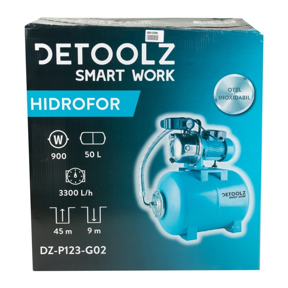 Hidrofor Detoolz 0.9 kW, debit maxim 3300l/h, inaltime maxima pompare 45m, corp pompa inox, butelie 50L [5]