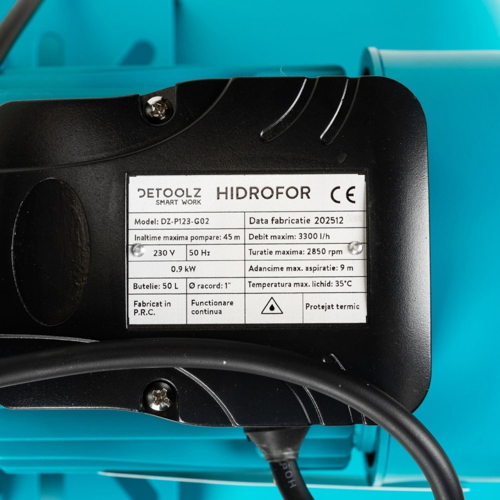 Hidrofor Detoolz 0.9 kW, debit maxim 3300l/h, inaltime maxima pompare 45m, corp pompa inox, butelie 50L [4]