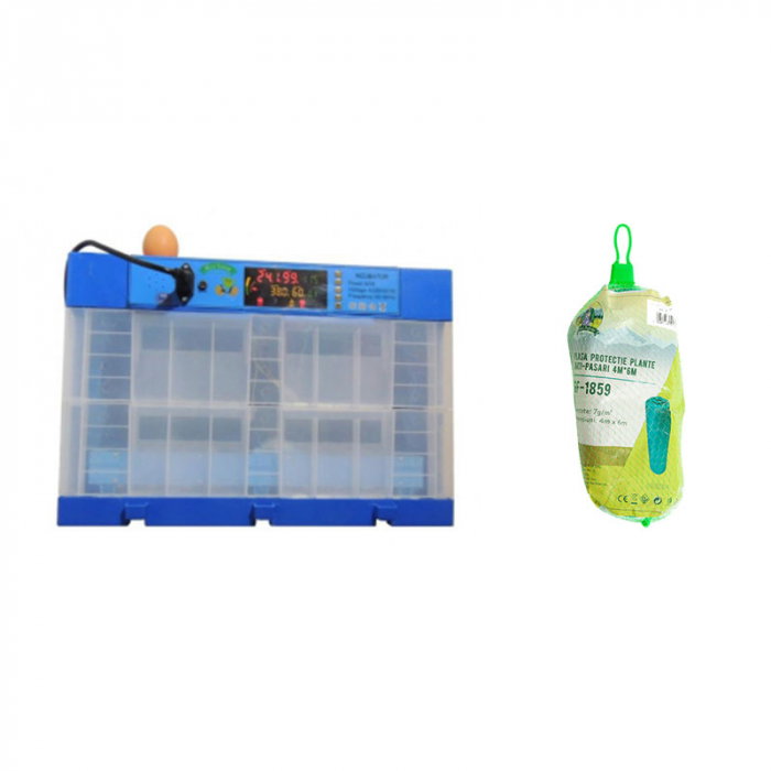 Pachet incubator automat Micul Fermier cu 2 etaje 128 oua gaina cu plasa protectie anti-pasari 4m x 6m [1]