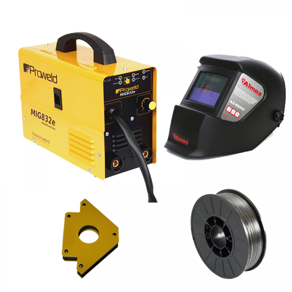 Pachet complet sudura fara gaz Proweld MIG832E, 140A, 230V - Pachetul contine : Aparat sudura MIG-MAG/MMA Proweld MIG832E , Masca sudura cu cristale lichide, Sarma sudura flux 0.8mm rola 1 kg + Magnet [1]