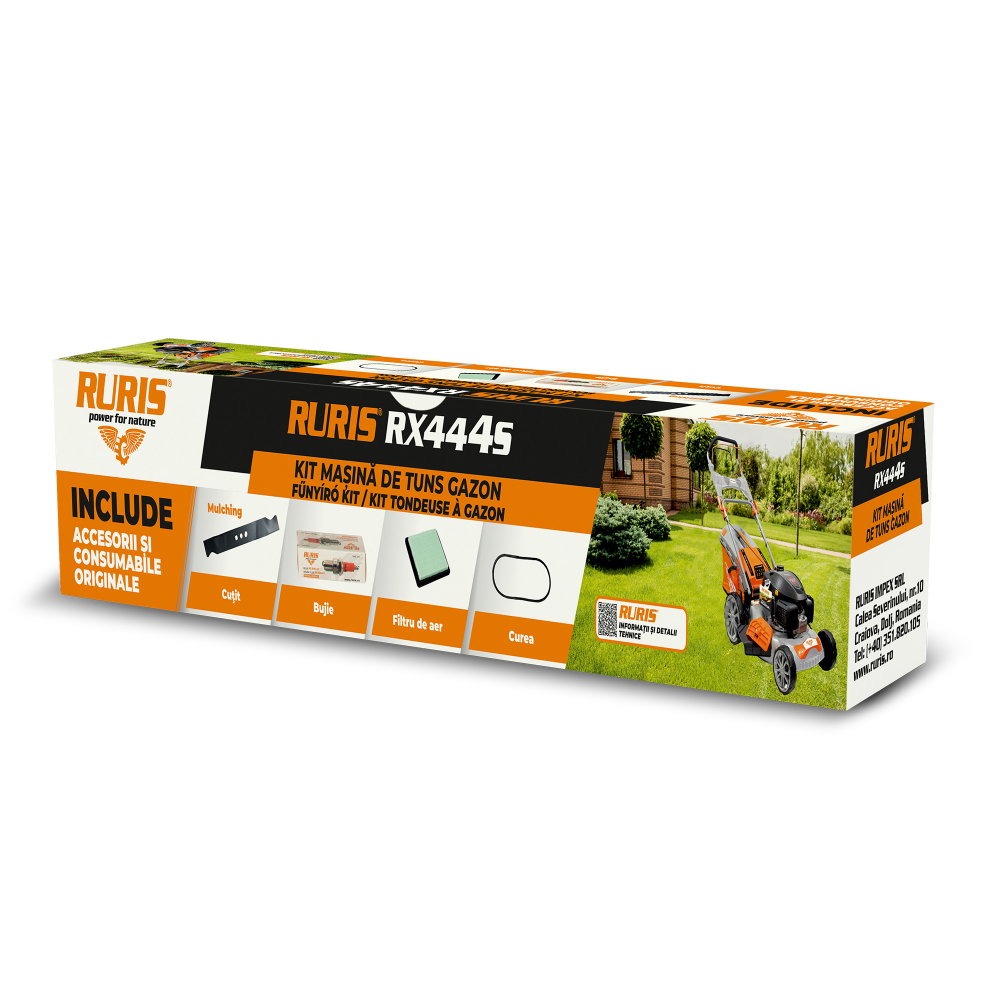 Kit mașină de tuns gazon RURIS RX444S  (cutit mulching, curea, filtru aer, bujie, kit surub) [1]