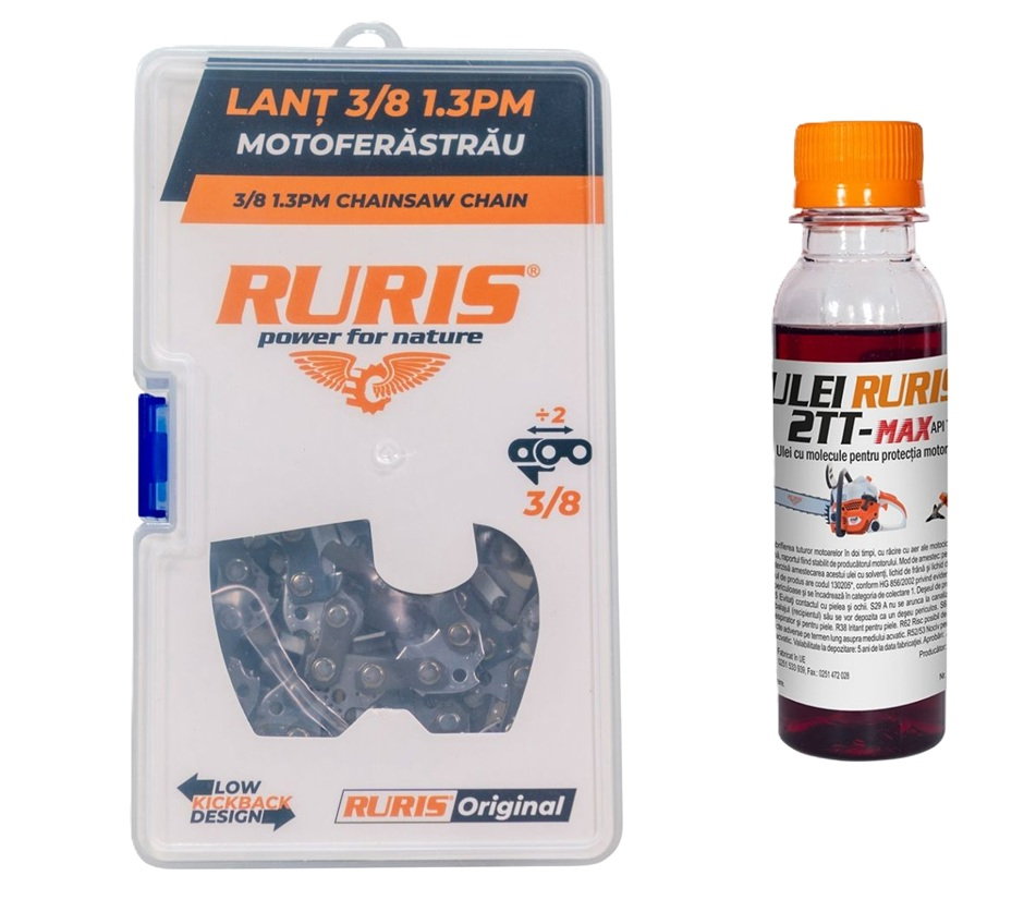 Lanț drujbă RURIS 3/8 1.3 28+1d 40 cm + 125 ml ulei RURIS 2T cadou - compatibil RM420, DAC 401S, DAC 322E [1]