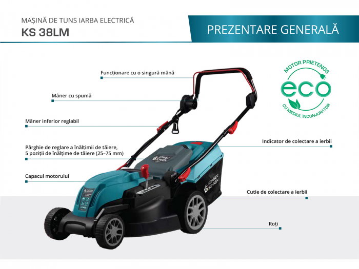 Masina de tuns gazonul electrica Konner & Sohnen KS 38LM, 1400W, 230V, 38 cm [2]
