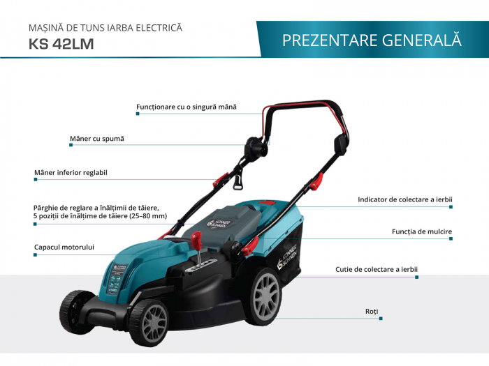 Masina de tuns gazonul electrica Konner & Sohnen KS 42LM, 1800W, 230V, 42 cm [2]