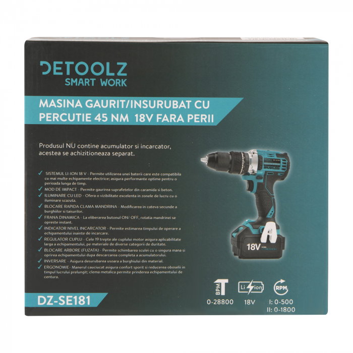 Masina gaurit/insurubat cu percutie Detoolz DZ-SE181 45Nm 18V fara perii [3]