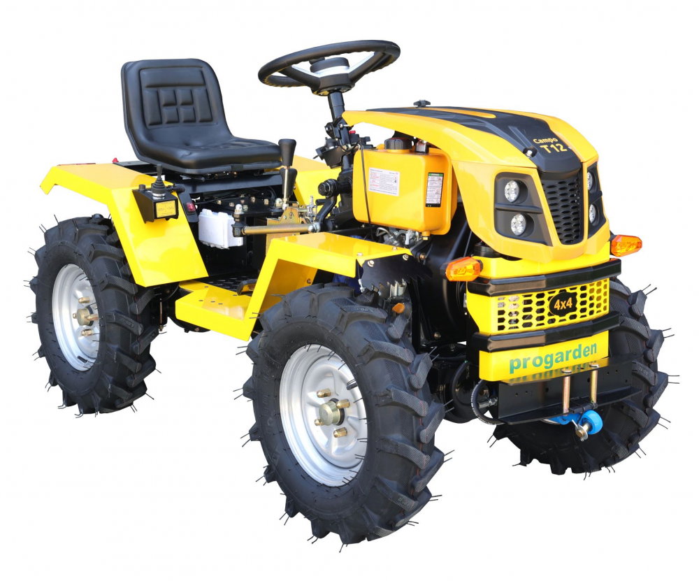 Minitractor ProGARDEN Campo T12 V25.1 4x4, 12CP, diesel, hidraulica fata-spate, roti 6.00-12 cu acoperis + freza tractata, plug, tocator vegetatie, cositoare cu discuri si lama zapada/pietris [2]
