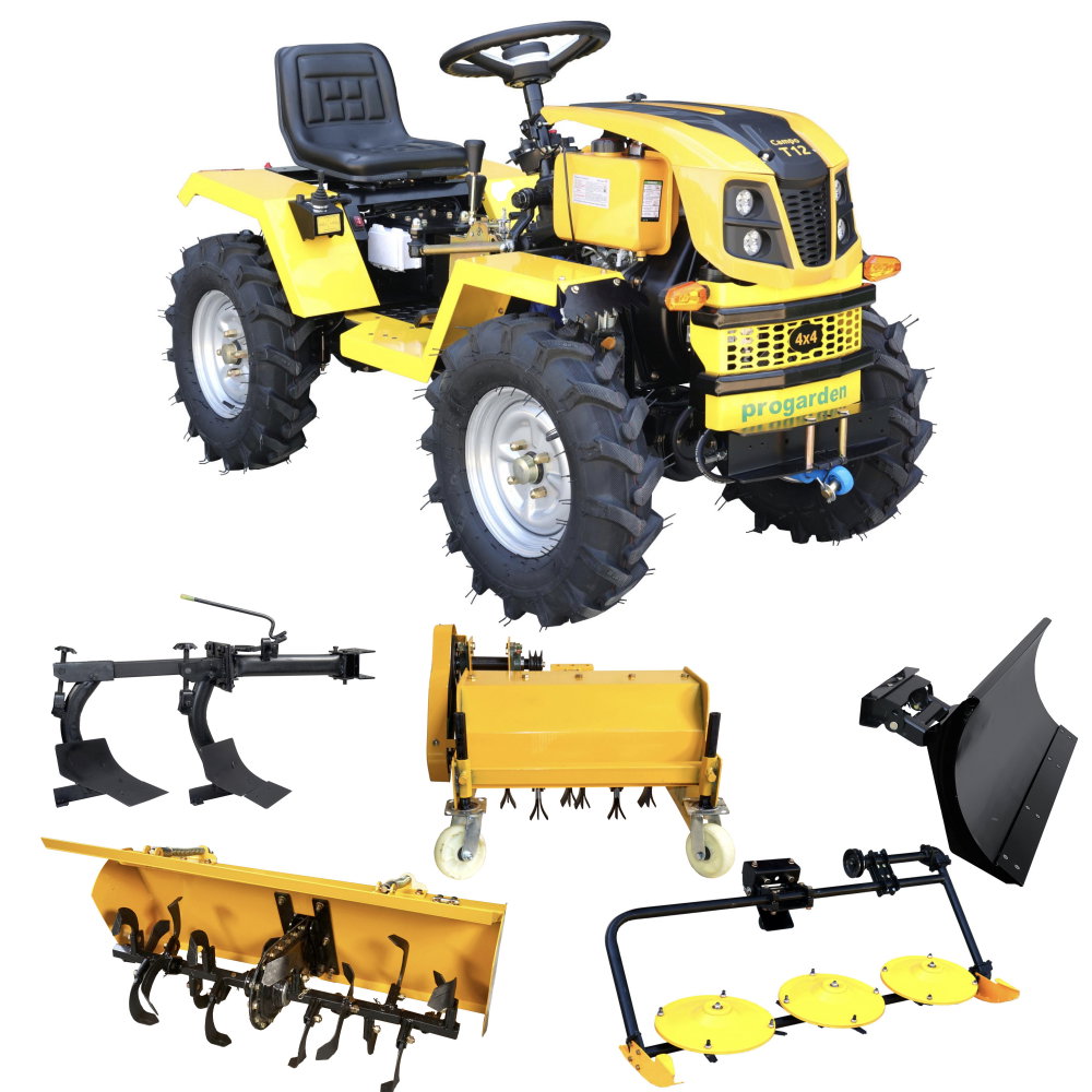 Minitractor ProGARDEN Campo T12 V25.1 4x4, 12CP, diesel, hidraulica fata-spate, roti 6.00-12 cu freza tractata, plug cu doua brazdare, tocator vegetatie, cositoare cu discuri si lama zapada/pietris - [1]