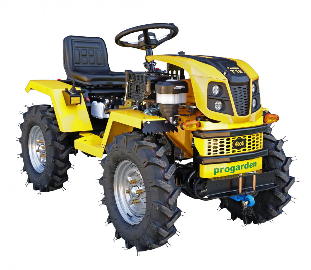 Minitractor ProGARDEN Campo T18 V25.1 4x4, 18CP, benzina, hidraulica fata-spate, roti 6.00-12 cu acoperis + remorca 600 kg, freza tractata, plug, tocator vegetatie, cositoare cu discuri si lama zapada [2]