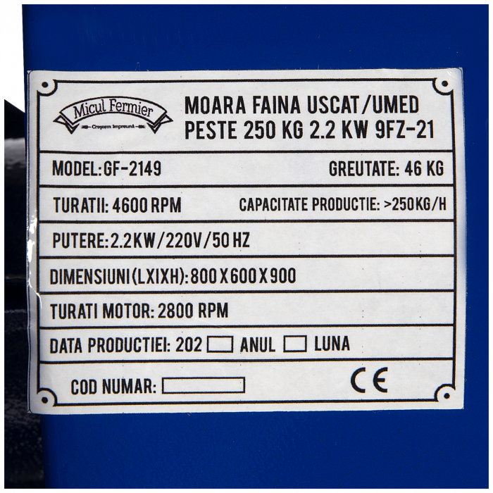 Moara faina uscat/umed Micul Fermier GF-2149 250kg 2.2KW 9FZ-21 [9]