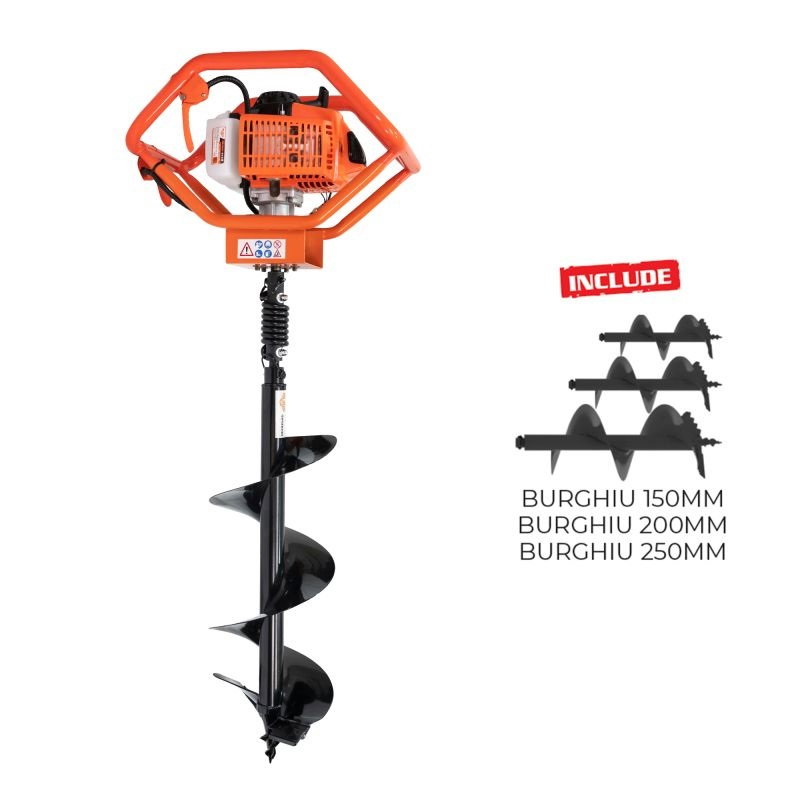 Motoburghiu RURIS TT 14, benzina 3CP, include burghiu 150, 200, 250 mm [1]