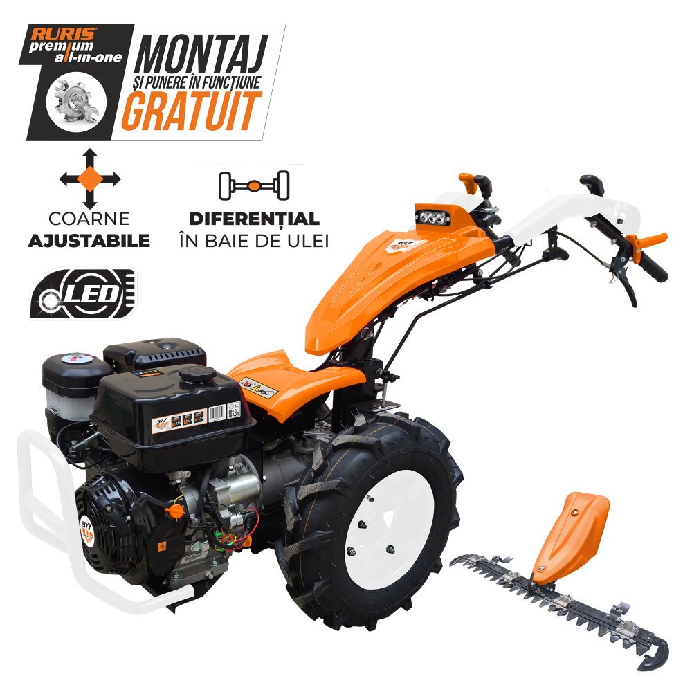 Motocultivator RURIS 977C, 16 CP, motor Loncin 420 cc, diferențial, pornire electrică + lamă de cosit C977 1170 mm [1]