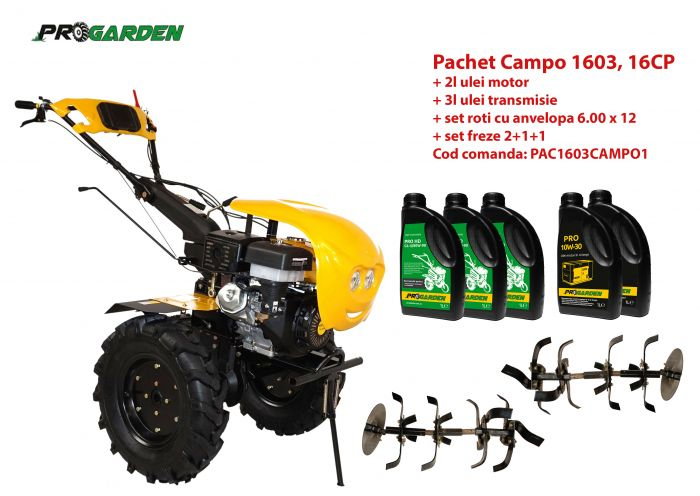 Pachet motocultor Campo 1603, benzina, 16CP, 2+1 trepte, ulei motor si transmisie incluse [1]