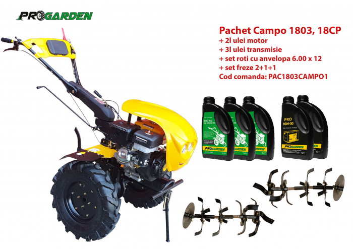 Pachet motocultor Progarden HS1100-18 Campo 1803, benzina, EURO5, 18CP, 2+1 trepte, ulei motor si transmisie incluse [1]