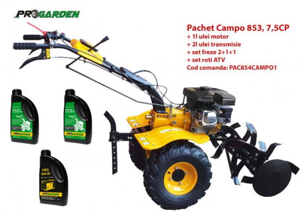 Pachet motocultor Campo 854, benzina, 7.5CP, 2+1 trepte, roti atv, manicot rulment, ulei motor si transmisie incluse [1]