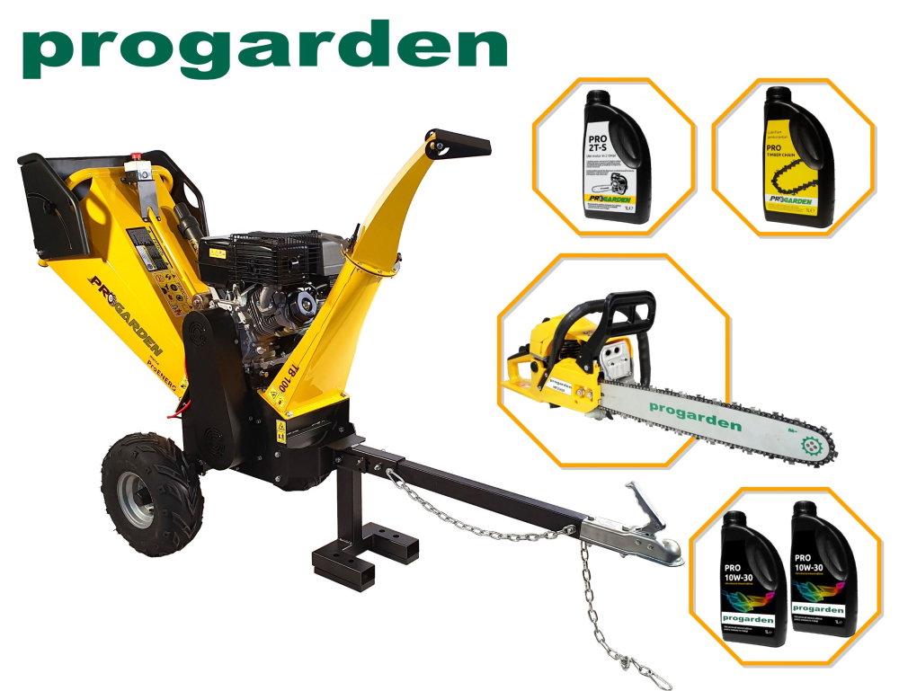 Pachet ProGARDEN TB100E Tocator resturi vegetale, 12CP, 65-100mm + MF3545P Motoerastrau 450mm, 3.4CP + 4L ulei [1]
