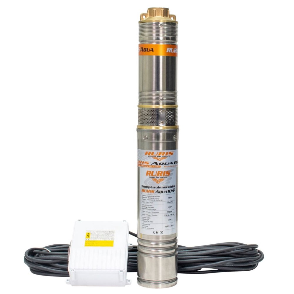 Pompa submersibila pentru puturi RURIS Aqua 104, 1100W, 100m, 1.8 m³/h, panou control inclus [1]