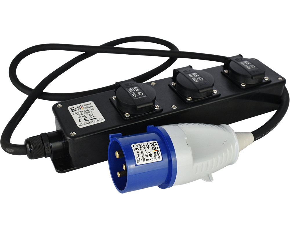 Prelungitor-adaptor KS EX1.5M-3S Konner & Sohnen, 5000 W, 1.5 metri, stecher 1 x 32А / 230V, prize 3 x 16А / 230V, cablu 3*2.5 mm din cupru [1]
