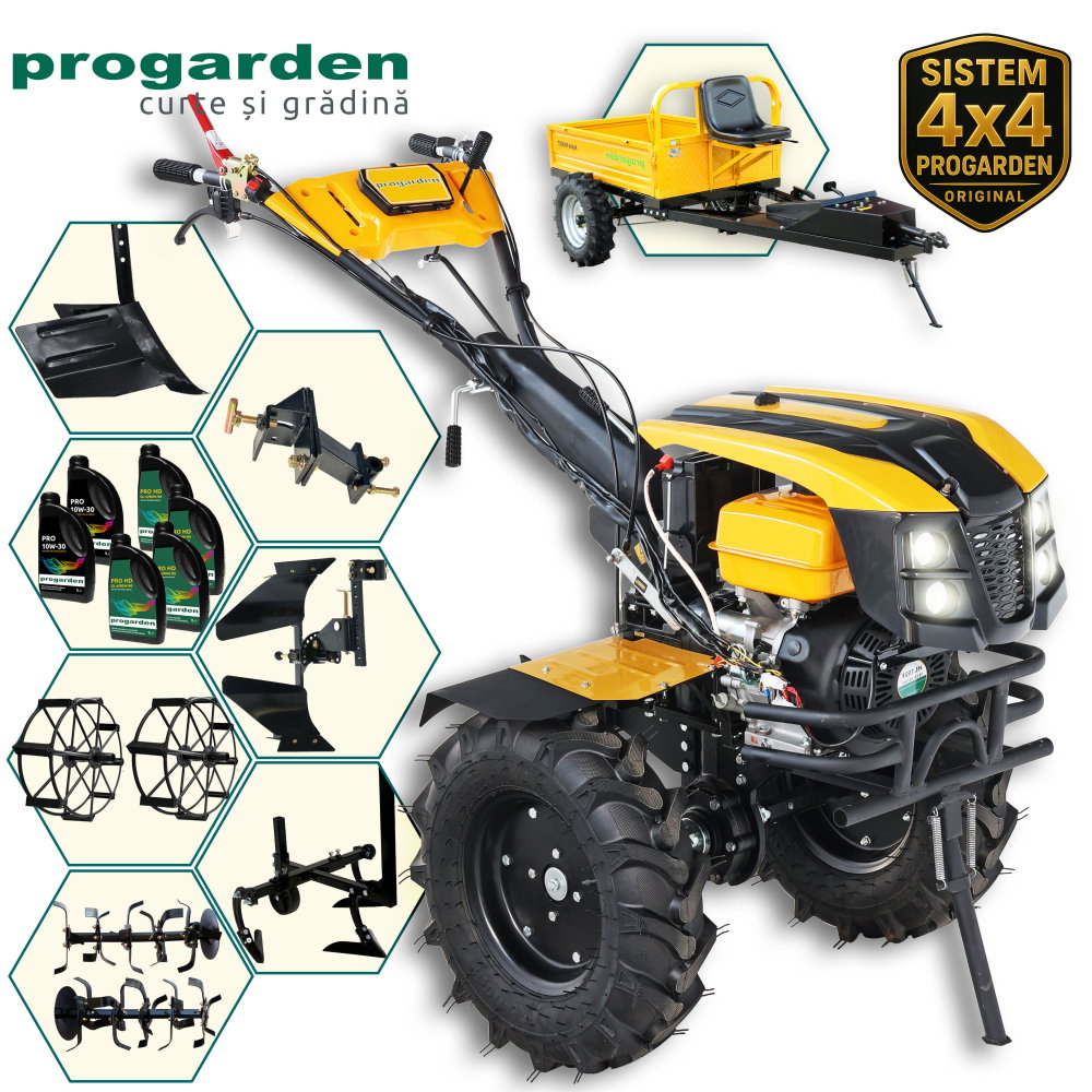 ProGARDEN Pachet Campo 1873 Alpine V2 Motocultor 18CP + RM500T Remorca + 2xPlug + Prasitoare + Adaptor + 2xRoti metalice 540x170 + 6L Ulei [1]
