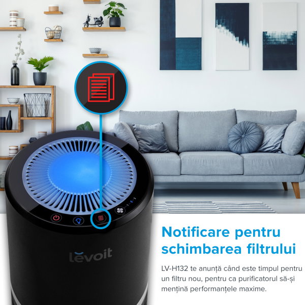 Purificator de aer Levoit LV-H132RBX, filtru true HEPA, filtru rezerva, filtrare 99.97%, 100% fara ozon, 15m2, touch screen, display lcd, negru [4]