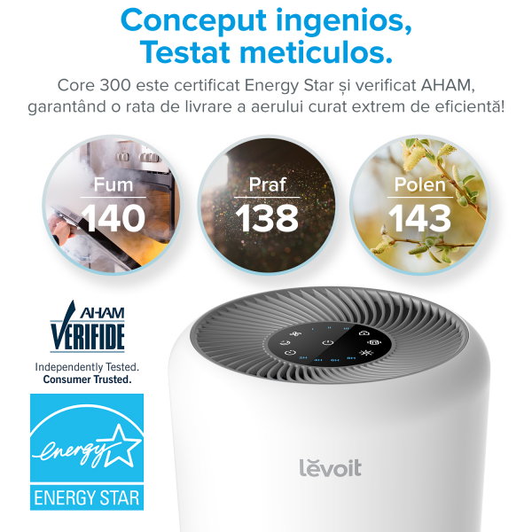 Purificator de aer Levoit Core 300,  filtru true HEPA, carbon activ, super silent, filtrare 99.97%, 100% fara ozon, touch screen, alb [5]