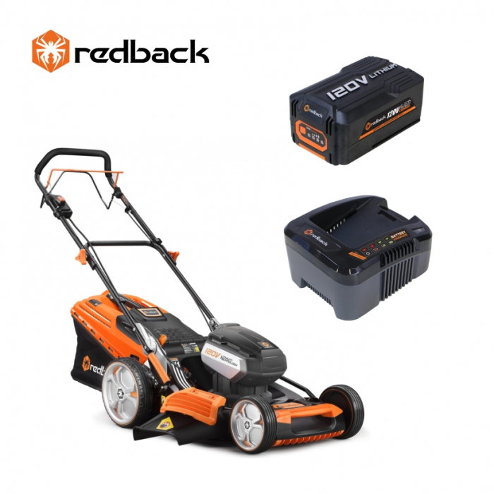 Redback Pachet EA156V+EA30+EC440 Masina de tuns gazon acumulatori 120V, 520mm, 60L, autopropulsie, acumulator 120V/3Ah, incarcator 120V/3.5A [1]