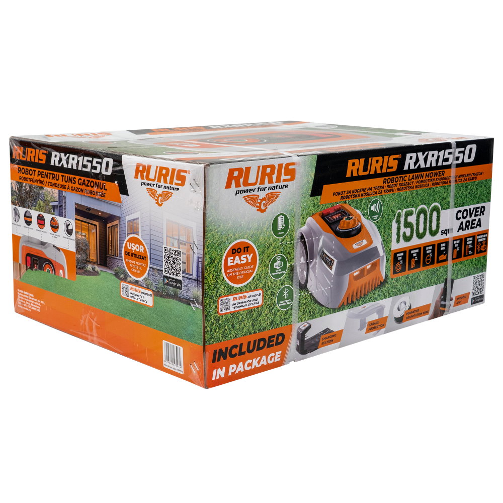 Robot de Tuns Gazon RURIS RXR 1550, Li-ion 20V, 5Ah,  latime taiere 180mm, inaltime 20-60mm, suprafata 1500mp [15]