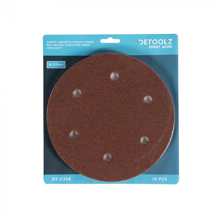 Set 10 hartie abraziva Detoolz DZ-C268 P80 6 gauri 215mm [4]