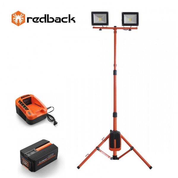 Set Redback stand cu 2 proiectoare LED ED40 2x20W 40V + acumulator Li-Ion EP40 40V/4Ah + incarcator EC20 40V/2A [1]