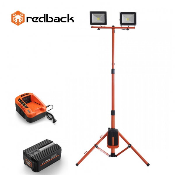 Set Redback stand cu 2 proiectoare LED ED40 2x20W 40V + acumulator Li-Ion EP20 40V/2Ah + incarcator EC20 40V/2A [1]
