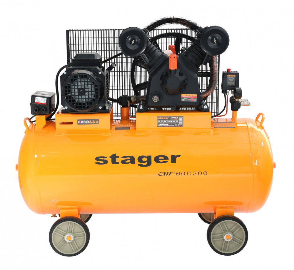 Stager Air 60C200 compresor aer, 200L, 10bar, 600L/min, trifazat, angrenare curea [2]