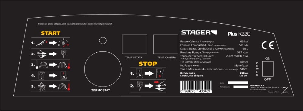 Stager PLUS-K220 Tun de aer cald, ardere directa, 63kW, 230V, motorina, 1300mc [4]