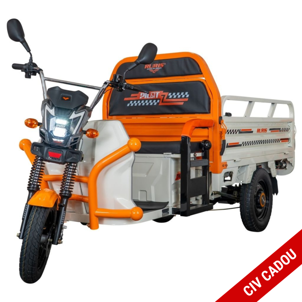 Triciclu electric cargo RURIS Pilot 3120A ALB 2000W, autonomie pana la 70 km, bena basculabila, reductor forta, CIV inclus [1]