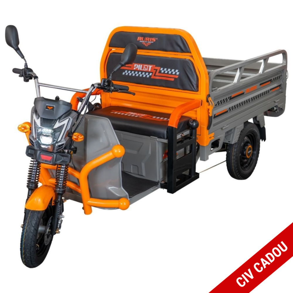 Triciclu electric cargo RURIS Pilot 3120G GRI 2000W, autonomie pana la 70 km, bena basculabila, reductor forta, CIV inclus [1]