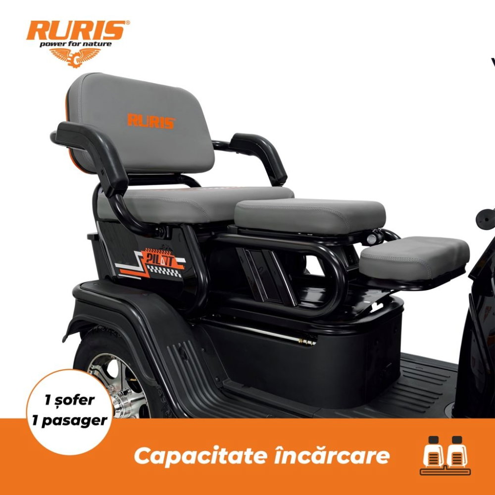 Triciclu electric RURIS Pilot 3010N Negru, 1600W, 2 locuri, autonomie pana la 50 km [5]