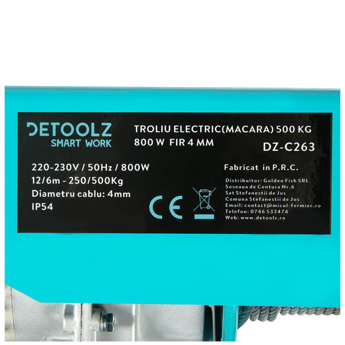 Troliu electric (macara) Detoolz DZ-C263 500kg 800W fir 4mm [3]