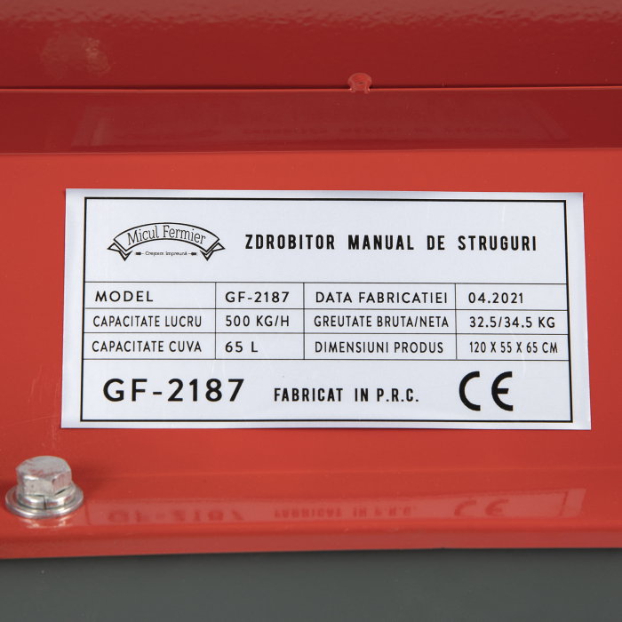 Zdrobitor desciorchinator manual de struguri Micul Fermier GF-2187 DG04C, cuva 65 L [4]
